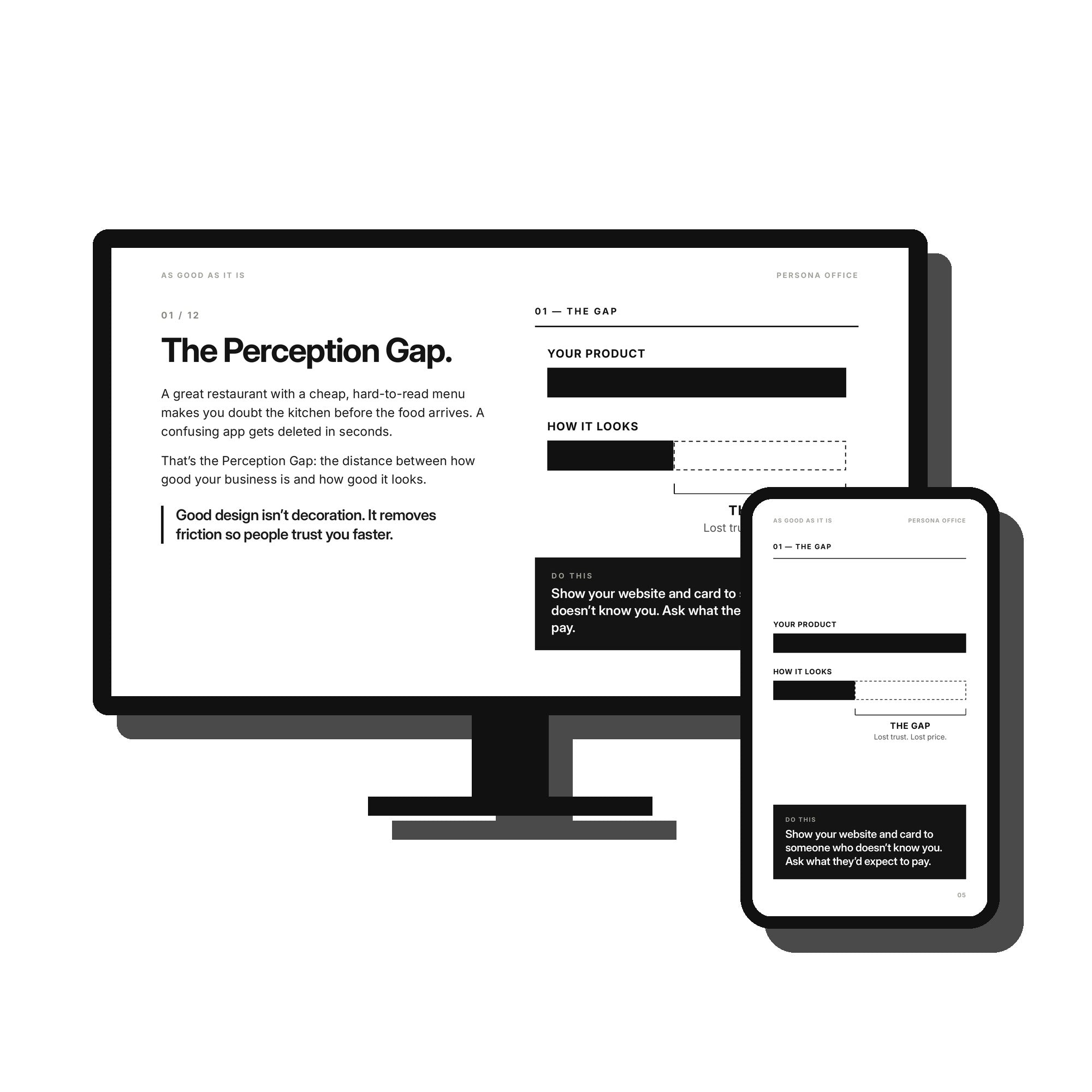 The book on a desktop screen and on a phone